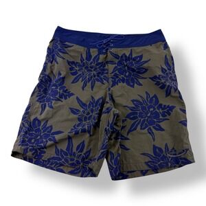 Pataloha Gray Blue Floral Swim Trunks Drawstring Nylon Board Shorts Men's 36x9
